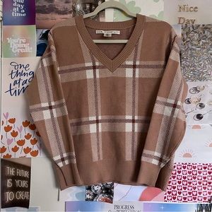 Max Studio plaid v-neck academia preppy sweater